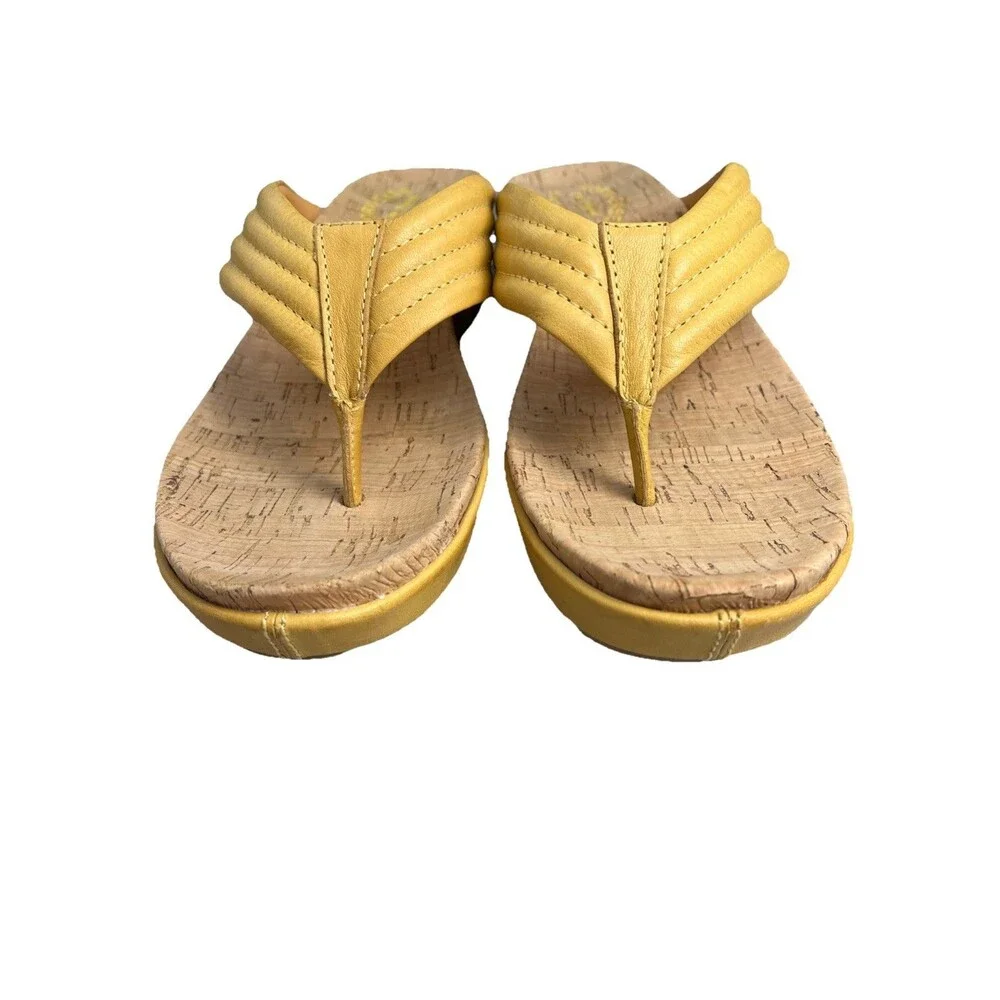 Kork Ease Madison Wedge Flip Flop Sandal Womens Size 10 Yellow Leather Beach